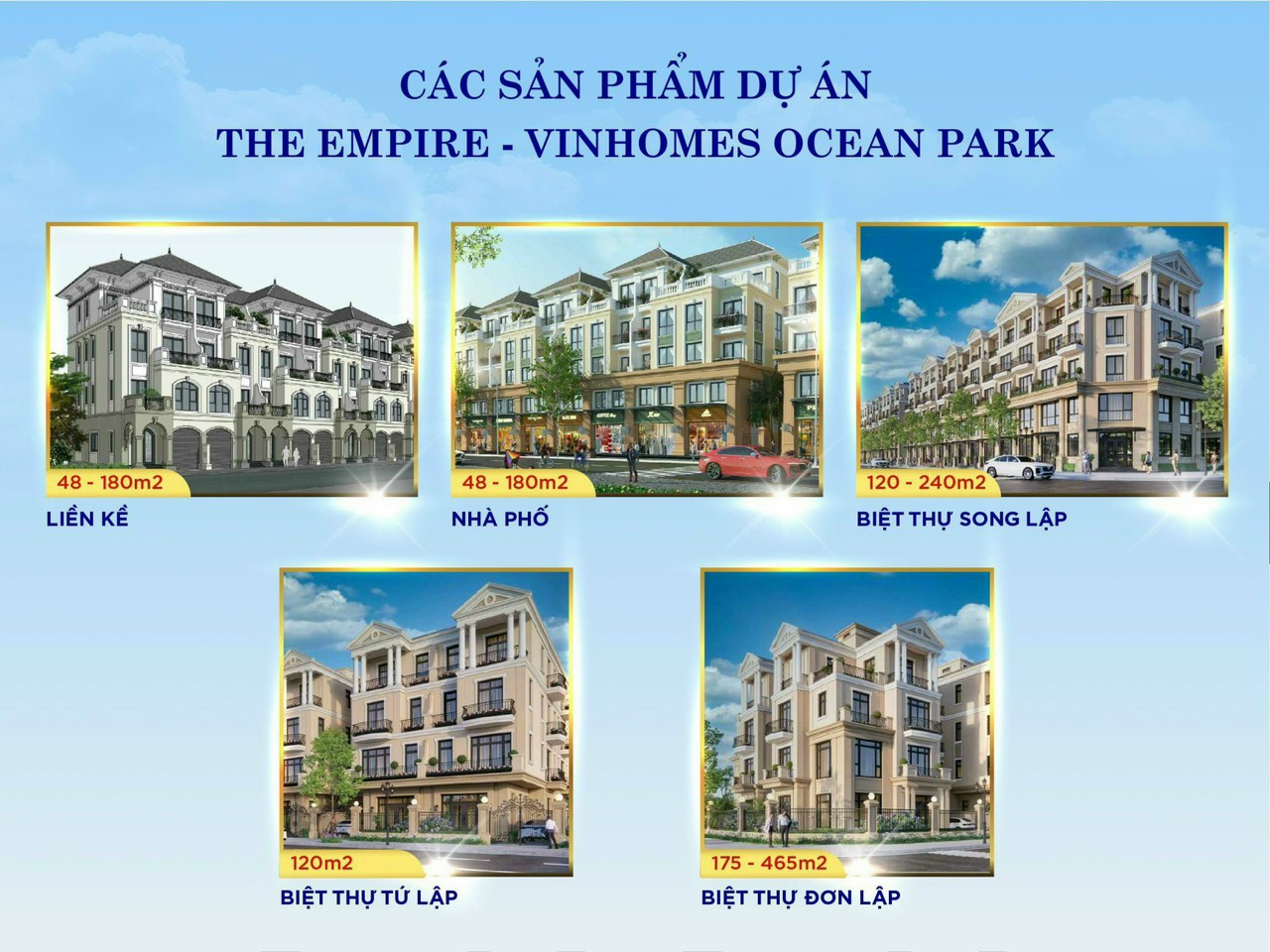 các loại sản phẩm tại Vinhomes Ocean Park 2