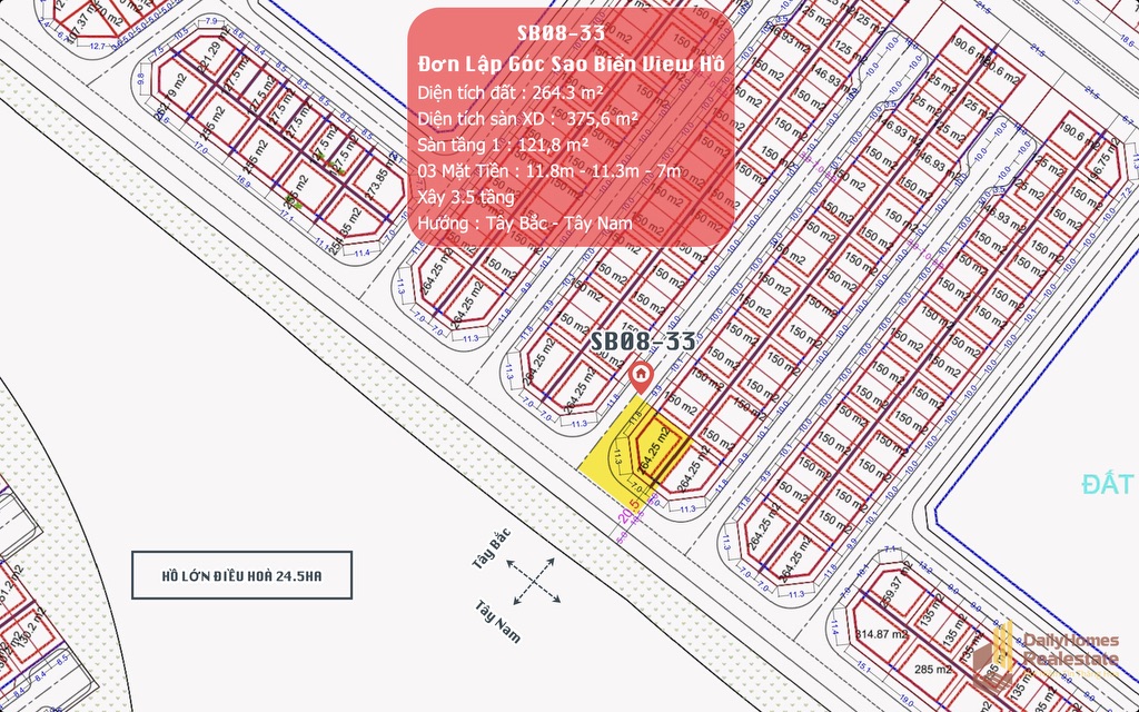 Đơn lập góc SB08-33 nhìn trực diện hồ lớn 20,5ha